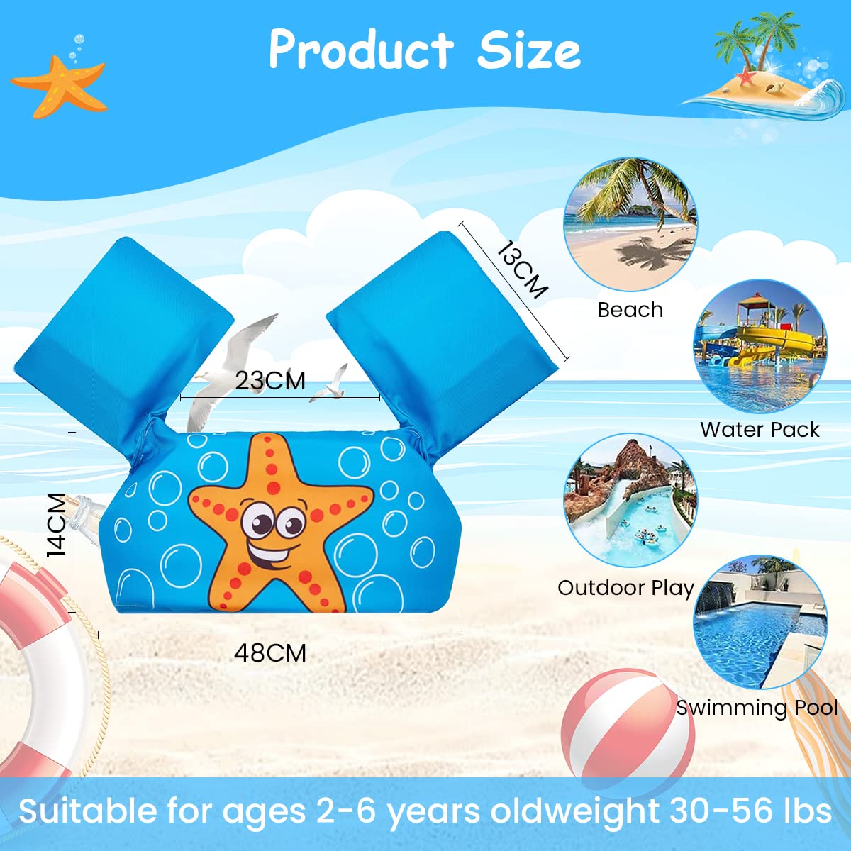 Proberos Swimming Trainer Vest, Life Jacket Safety Float Arm Bands Gear for Boys and Girls, Float Arm Bands Swimming Trainer Vest Life Jacket Safety Gear for Toddler Under 25KG