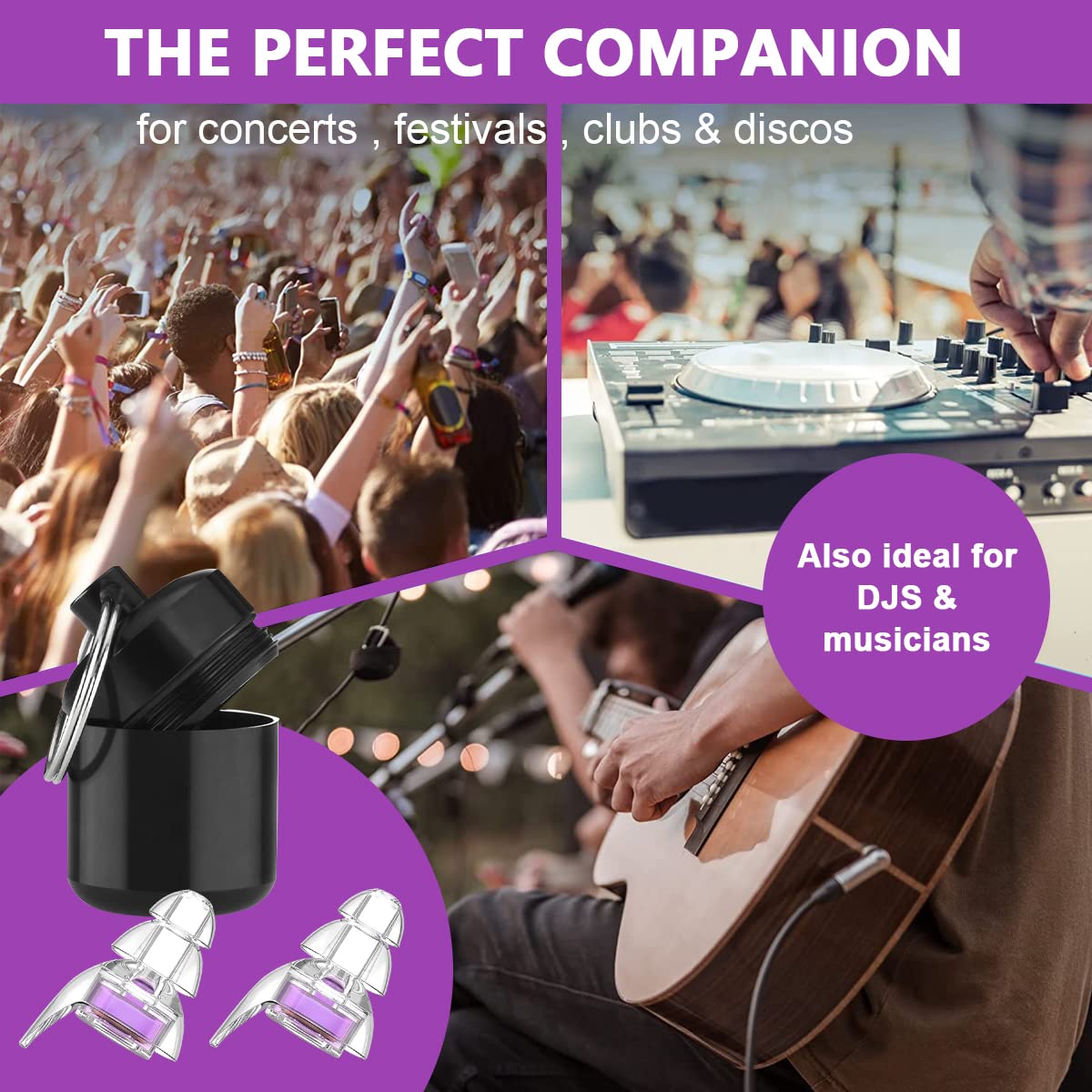 HANNEA High Fidelity Concert Earplugs, Reusable Musicians Ear Plugs, Hearing Protection Ear Plugs for Concerts, Musicians, Festival, DJs, Nightclub, Drummers and Raves Party