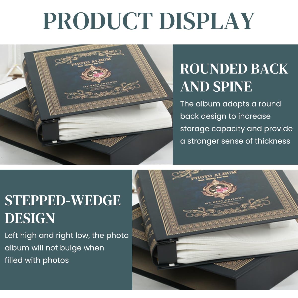 HASTHIP Versatile Photo Album for 6'' Photos, Extra Large Capacity Classic Vintage Pictures Albums, 500 PP Transparent Pockets, Hard Cover with Vintage Embossing, 33.5x30x5.7cm