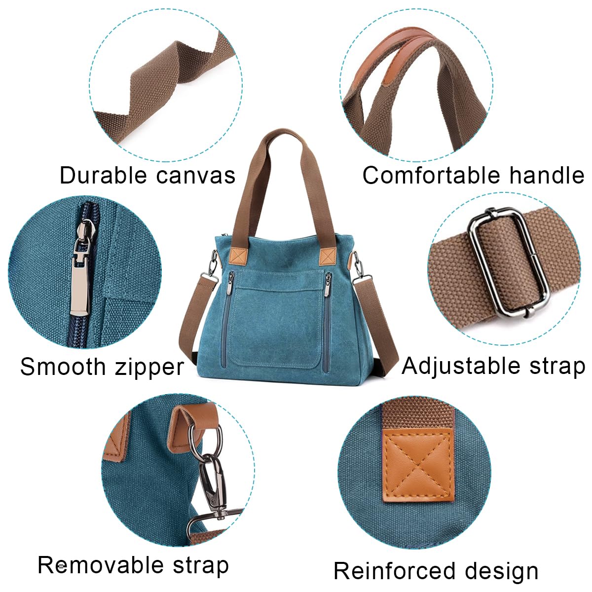 PALAY Handbags for Women Canvas Tote Bag Large Capacity Hobo Bags for Women Girls with Detachable Shoulder Strap