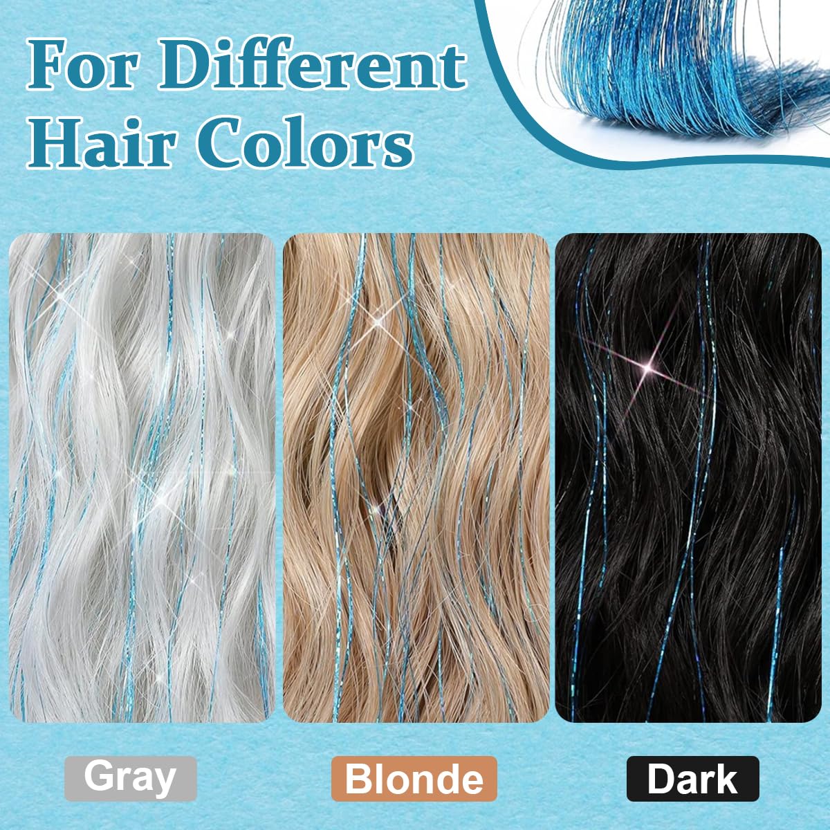 MAYCREATE Tinsel Hair Extensions Glitter Hair Tinsel Kit, Sparkling Fairy Styling Hair Tinsel Extensions with Tools (47 Inch, 12 Colors, 2400 Strands)