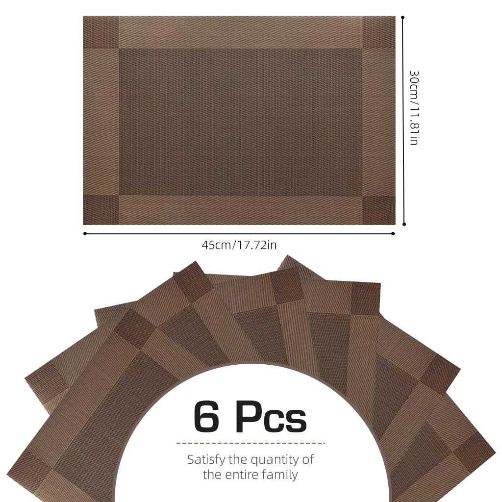 HASTHIP 6Pcs Dining Table Placemats PVC Insulation Dining Placemats Coffee Minimalism Embossing Waterproof Dining Placemats, 17.7x11.8cm