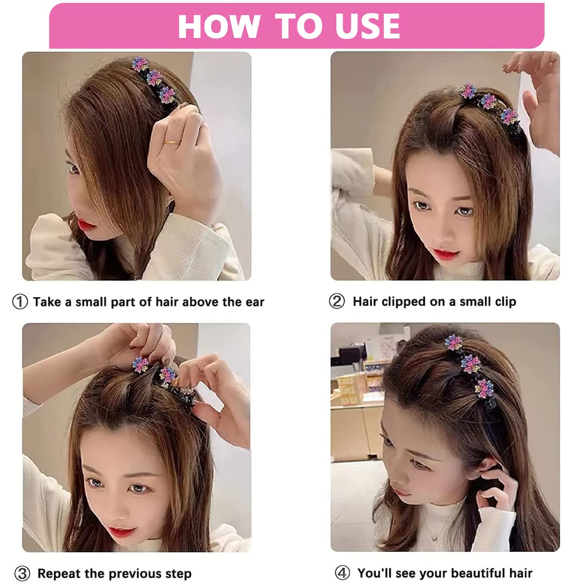 PALAY 4pcs Sparkling Braided Hair Clips for Women Girls Crystal Stone Hair Braid Accessories Fashion Hairpins Hair Styling Sectioning Clips for Thick Hair