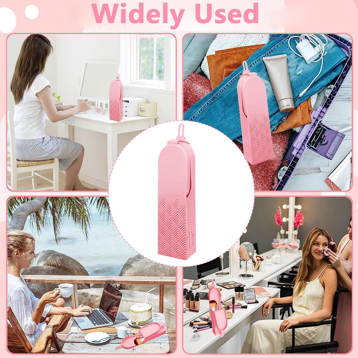 MAYCREATE Silicone Makeup Brush Holder, 2 in 1 Travel Makeup Brushes Organizer with Cleaning Bristle, Large Capacity Portable Cosmetic Brush Case for Daily, Work or Gift