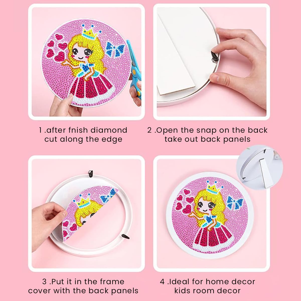 PATPAT 5D Diamond Painting Kits for Kids Wooden Frame Diamond Arts and Craft Kit Snow White Princess Diamond Art Kit with Frame & Tool Art Craft DIY Desk Decoration for Girls 6-8 9-12 Gift for Kids