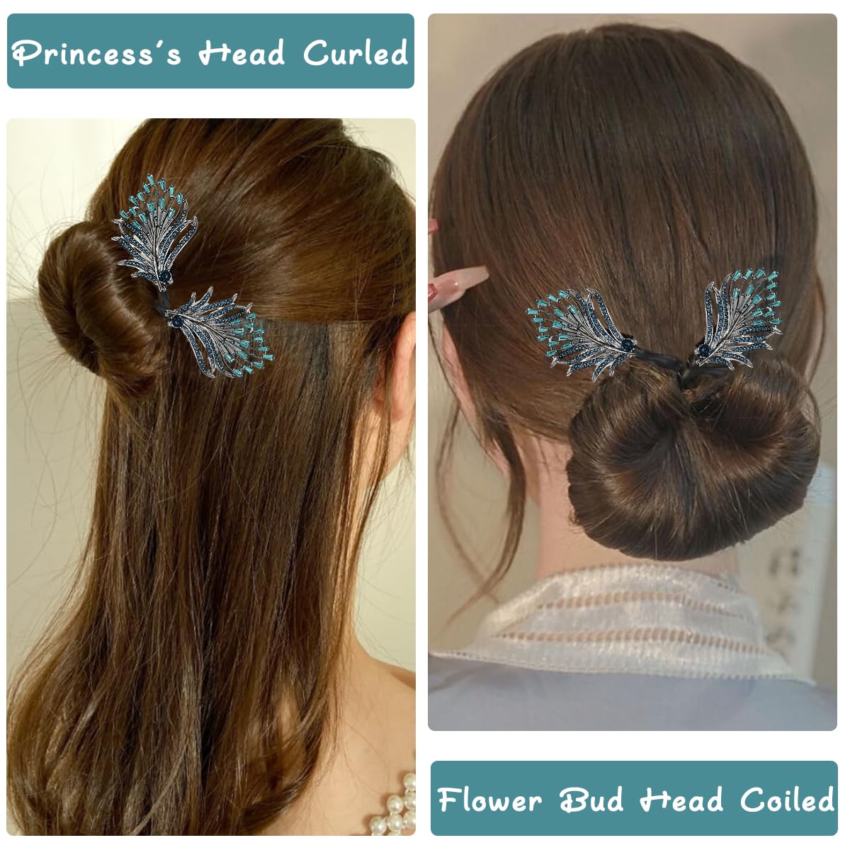 PALAY Hair Bun Accessories for Women Girls Magic Bun Maker for Hair Bun Shaper Elegant Rhinestone Feather Hair Bun Clips for Women Daily, Party, Wedding