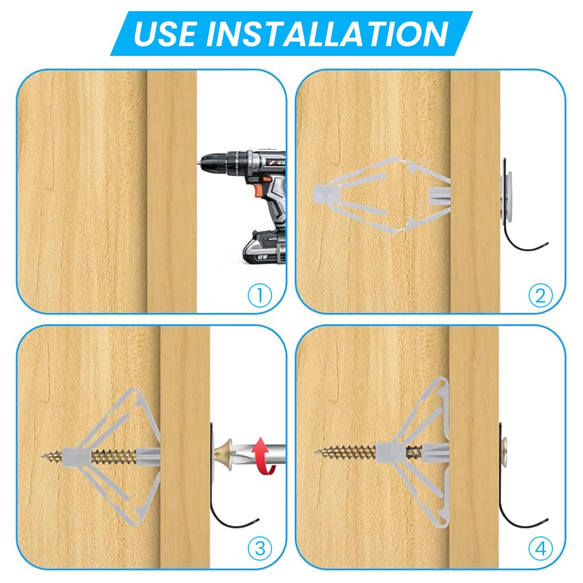 Serplex 50 Set Drywall Anchor with Screw Kit Drywall Anchor Kit Hollow Wall Anchors Plasterboard Plugs Screws Butterfly Expansion Tube Pipe Drywall Winged Anchors for Hanging Heavy Items on Drywall