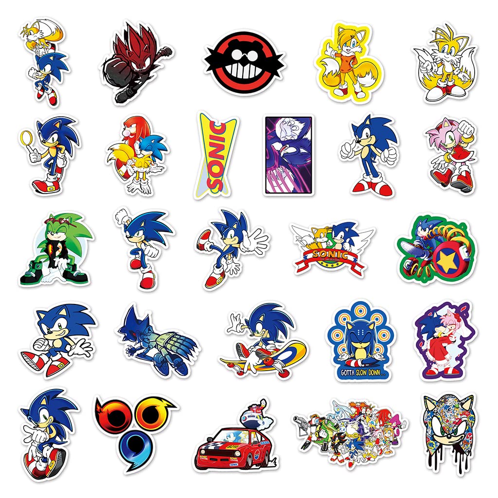 ELEPHANTBOAT 51 Pcs Sonic Super Durable Vinyl Sticker Pack, Adorable Waterproof Hedgehog Stickers for Teens,Boys,Girls,Laptop,Skateboard,Water Bottle,Computer,Phone and Bike