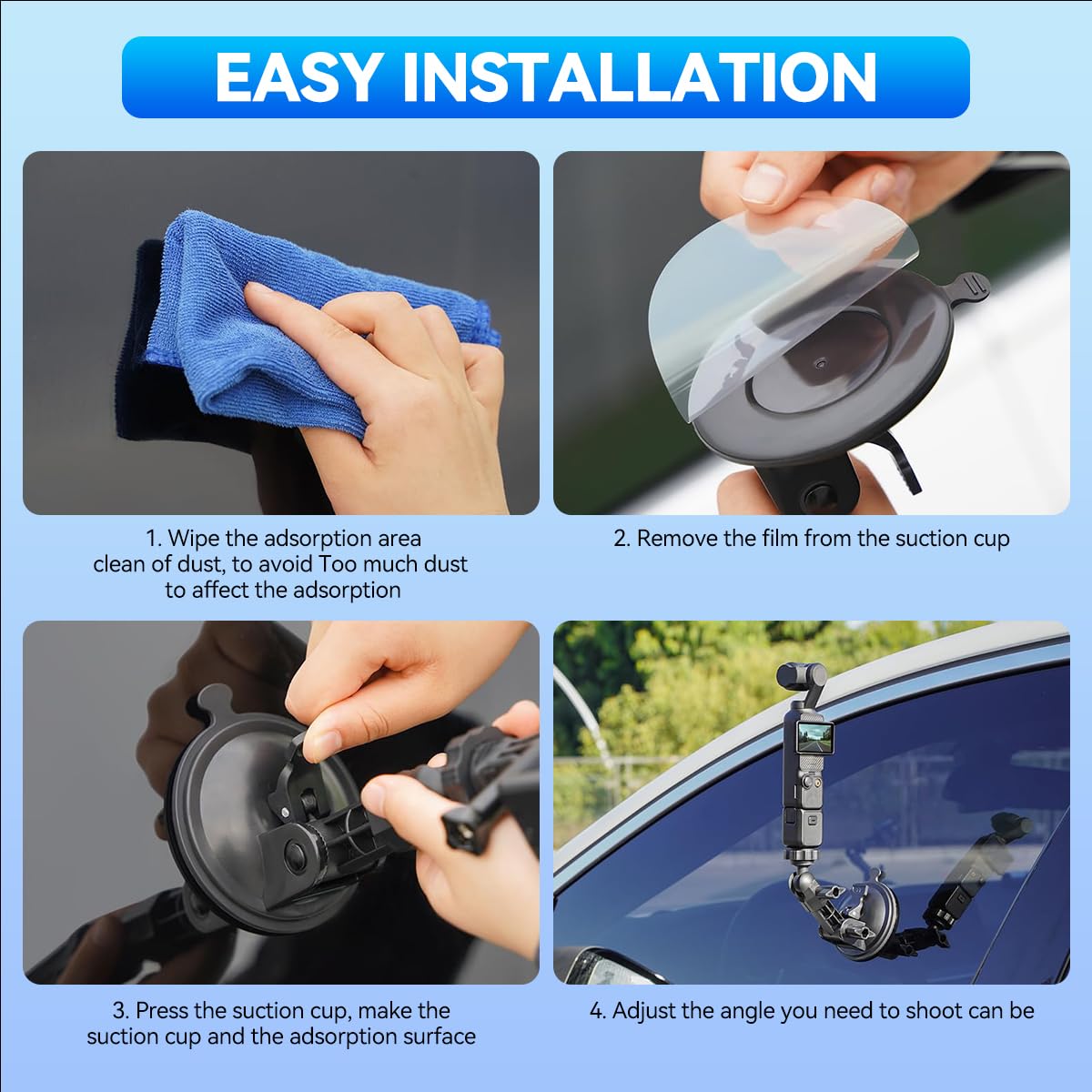 ZORBES Pocket 3 Suction Cup Mount Fliexible View Angle 1/4'' Screw Strong Suction Cup Mount for Insta360 X3 X4 X2 Go 3S for GoPro Max Mini Hero13 12 11 10 9 8 7 6 Pocket3 2 Action 5 Pro 4 Accessories