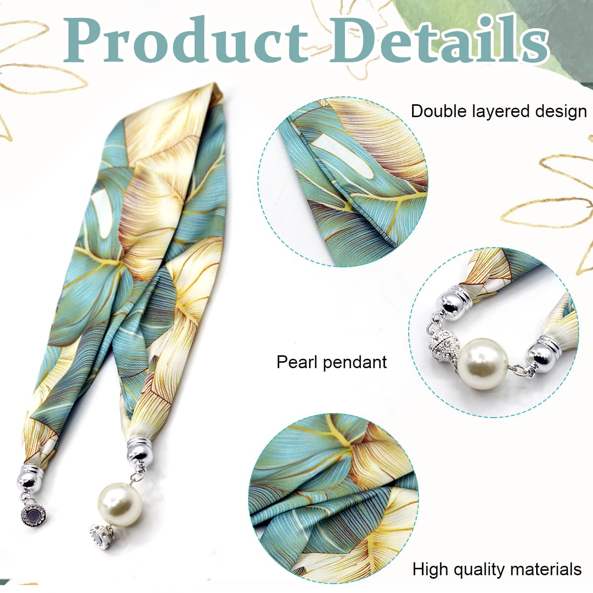 PALAY Neck Scarf for Women Stylish Satin Silk-feel Head Scarf Fashion Print Neckerchief Necktie Scarf with Magnet Buckle