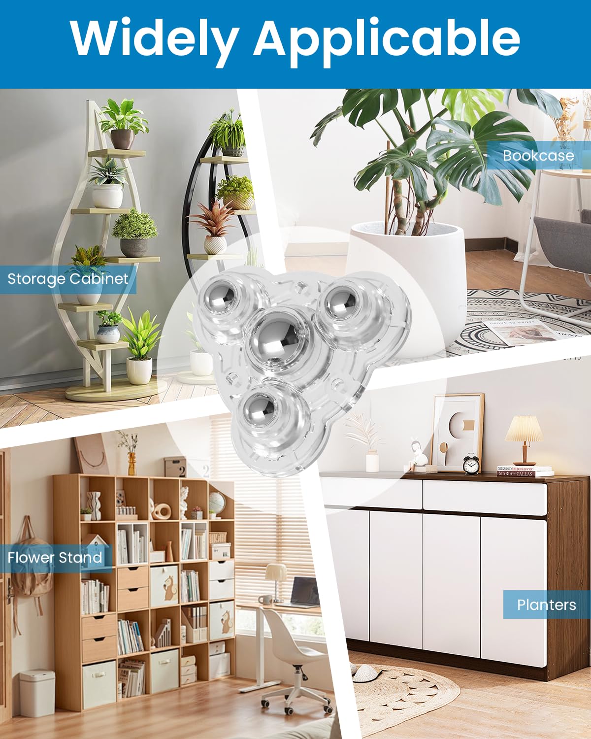 HASTHIP 4Pcs Self Adhesive Caster Wheels 360° Rotation Caster Wheels for Small Appliances, 2.4 Inch Swivel Wheels for Furniture Moving, 25KG Load Capacity Per Caster, for Trash Can, Storage Bins