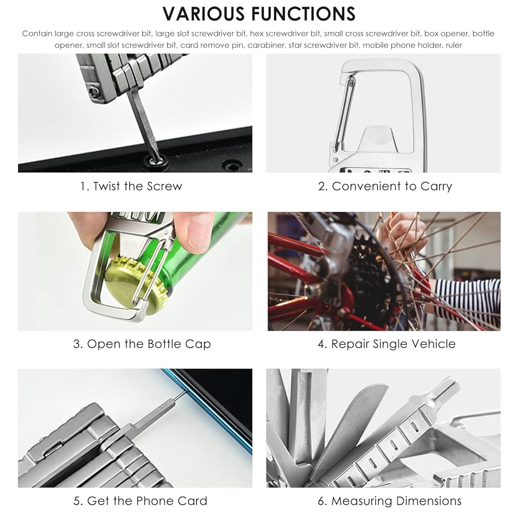 HASTHIP® Keychain Multi Tool 12 in 1 Folding Multipurpose with 6 Mini Screwdriver Bits Cutter SIM Card Ejector Bottle Opener Phone Holder Pocket Multitool 3PCS