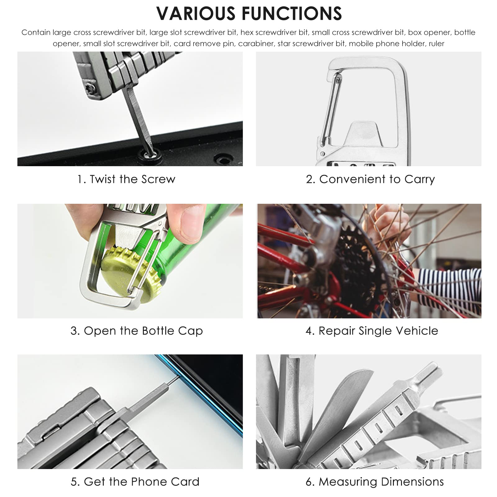 HASTHIP Keychain Multi Tool 12 in 1 Folding Multipurpose Tool with 6 Mini Screwdriver Bits, Cutter, SIM Card Ejector Tool, Bottle Opener Keychain, Phone Holder, Pocket Mini Multitool