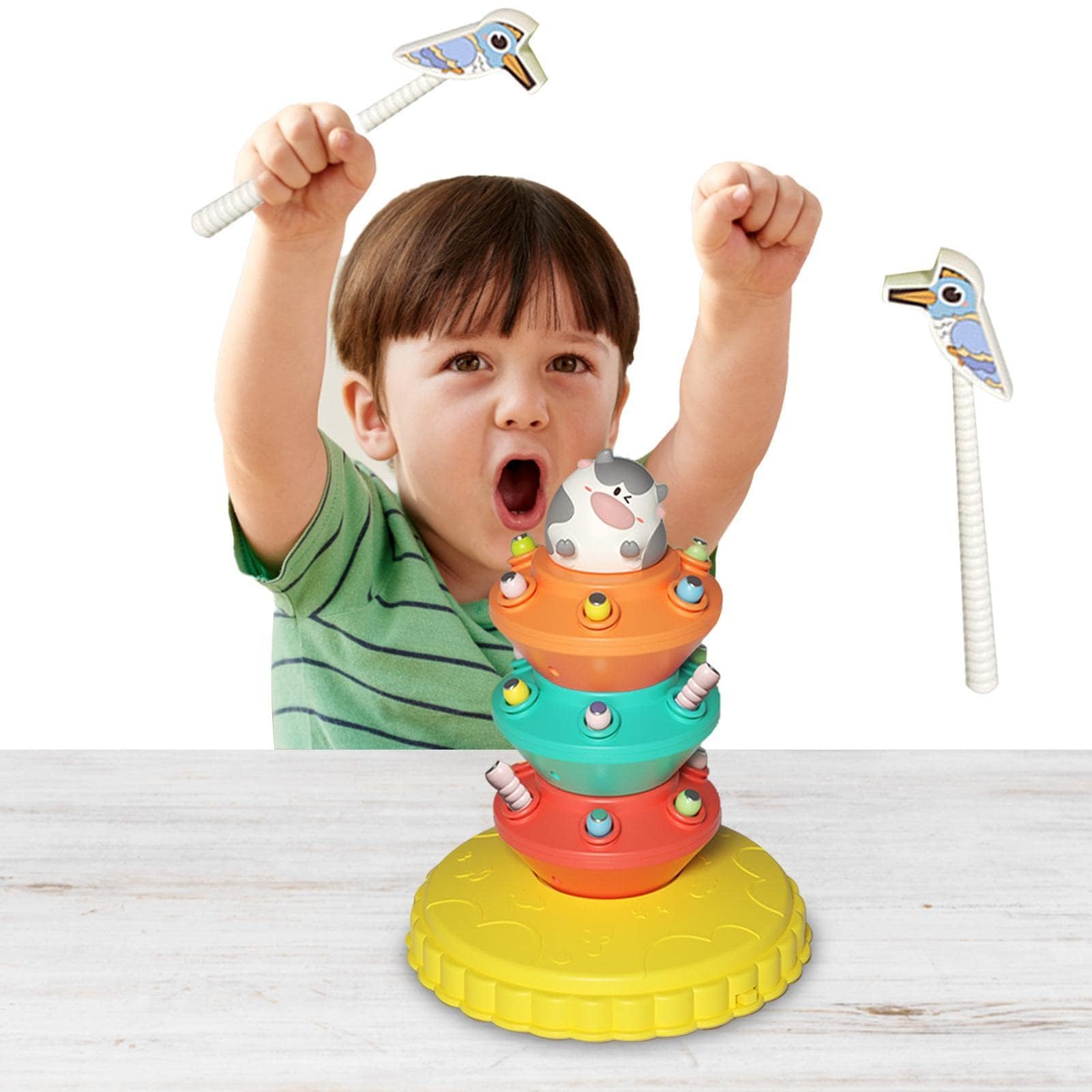 PATPAT Stacking Toy Magnetic Toys for Kids Fine Motor Skill Toys for Kids Electric Rotatable Toddler Woodpecker Catch and Feed Game, Bird Caterpillars Toy Set Montessori Toys for 3 Year Old Boy