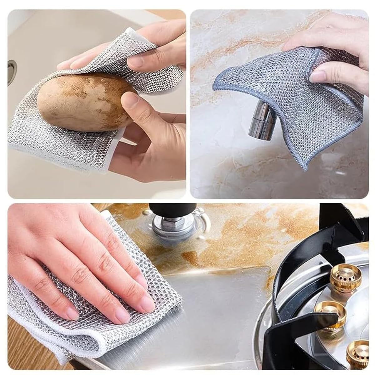 ZIBUYU Dish Wash Scrub Cloth Soft Metal Mesh Dishwashing Clothes Utensils Cleaning Scouring Pads Non-Scratch Wet and Dry Use Dishwasher Cloth Pads Cloth for Dish Cleaning, Bowl, Pan (7.8 inch) - 5