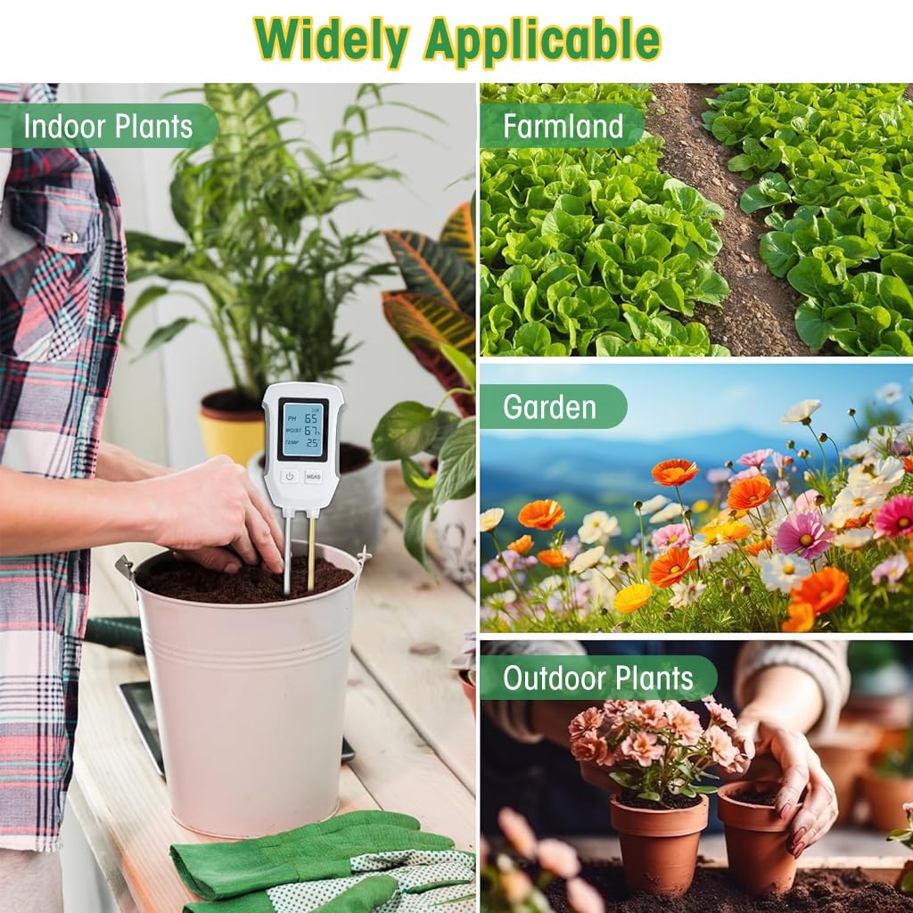 HASTHIP Soil Meter 3 in 1 Professional Dual Probes Soil Meter for Moisture /Temp/PH LCD Digital Soil Moisture Meter Precison Agriculture Soil Meter (without Battery)
