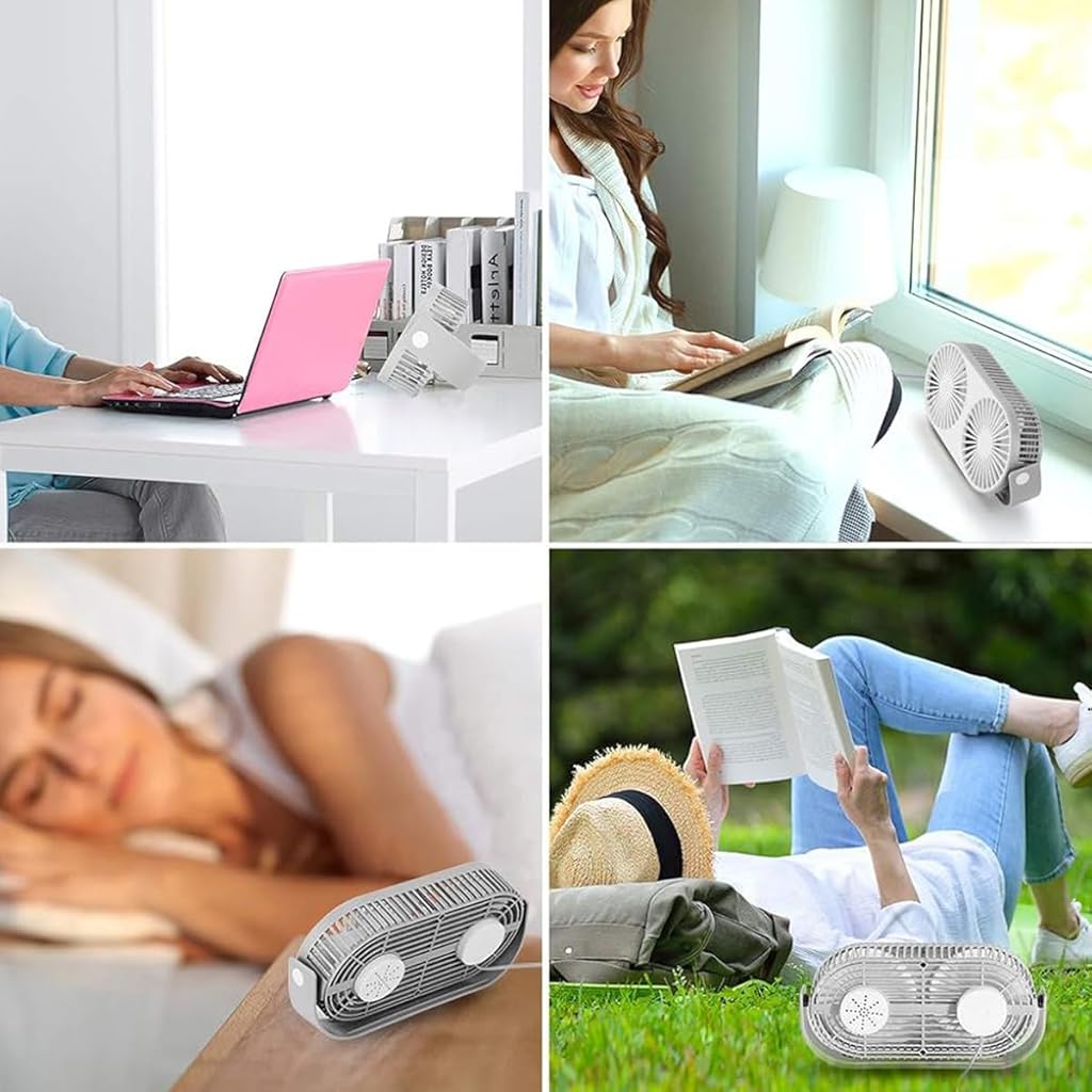 Verilux Small Table Fan, USB Mini Desktop Fan, Dual Fan Desktop Fan with 3 Speeds, Quiet Aromatherapy Table Desk Fan with Stand, Portable Cooling Fan for Home Office Outdoor Travel (White)