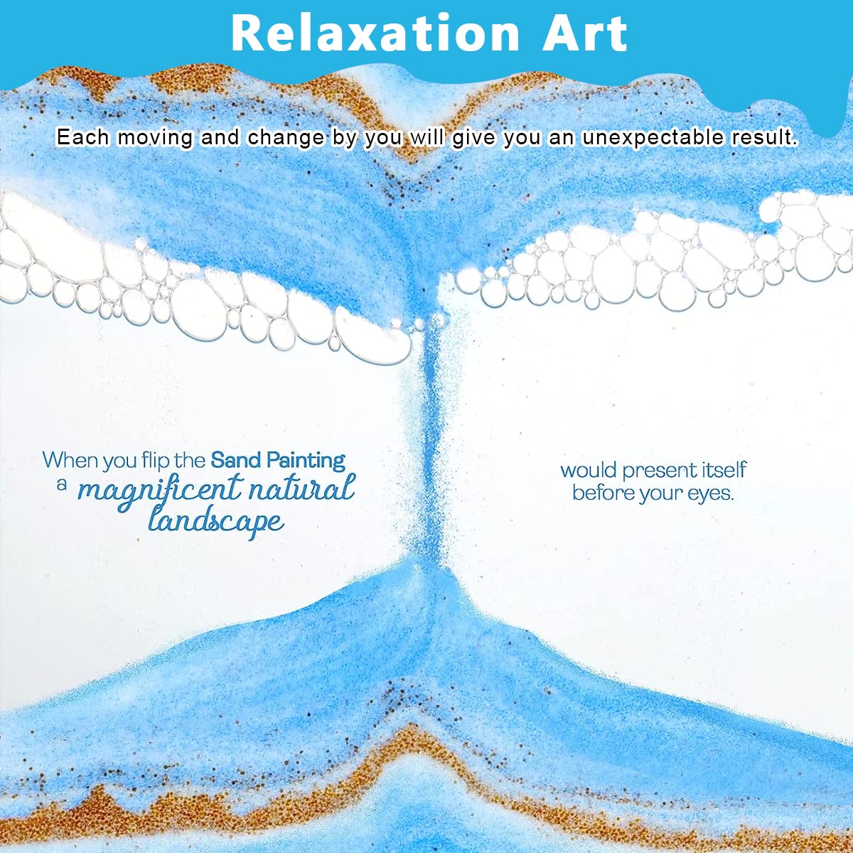 HASTHIP Moving Sand Art Picture Glass Liquid Painting, 3D Deep Sea Sandscape in Motion Display Flowing Sand Frame, Kid's Large Desktop Sand Art Toys, Relaxing Home and Office Decorations, Blue
