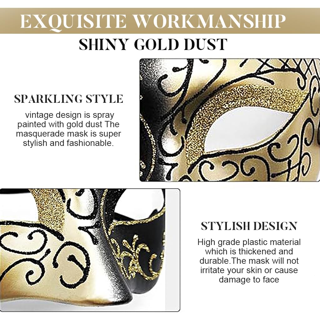 PATPAT Couple Masquerade Masks Set of 2Pcs Luxury Hollow Out Lace Tie Back Eye Mask & Men Venetian Masquerade Mask Black Golden Masquerade Masks Set Dance Ball Masquerade Masks for Men Women