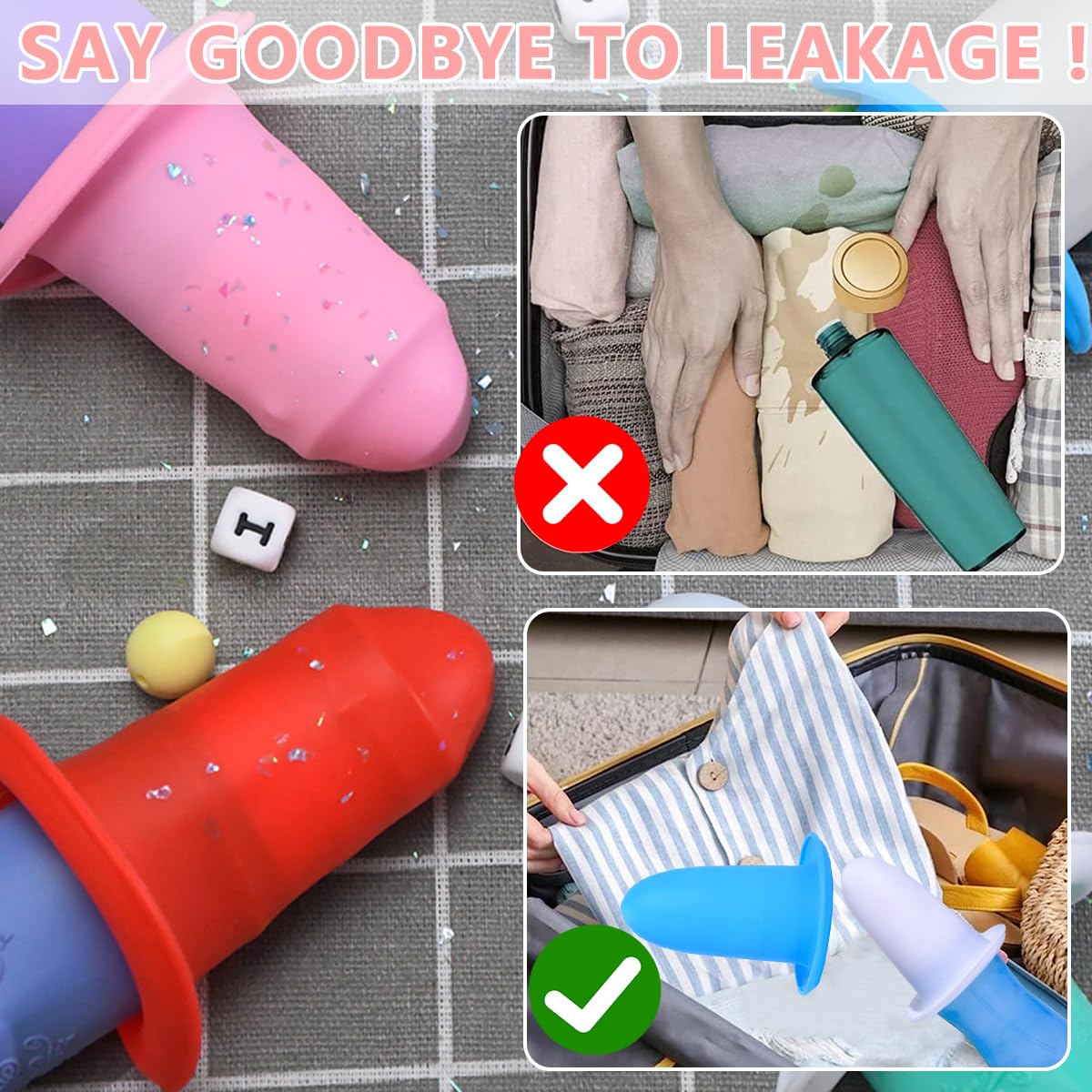 MAYCREATE 8pcs Leak Proof Sleeves for Travel Bottles Toiletry, Silicone Elastic Sleeve Covers for Leaking Proof Travel, Reusable Toiletries Container Accessories for Luggage