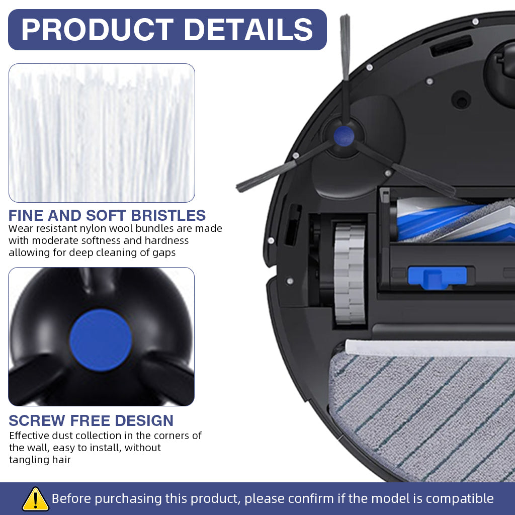 HASTHIP 6Pcs Replenishment Kit, Replacement Parts for Ecovacs N20 Pro/N20 Robot, Vacuum Cleaner Replacement Accessories: 2 Side Brushes, 2 Microfiber Cloth Mop, 2 Filter