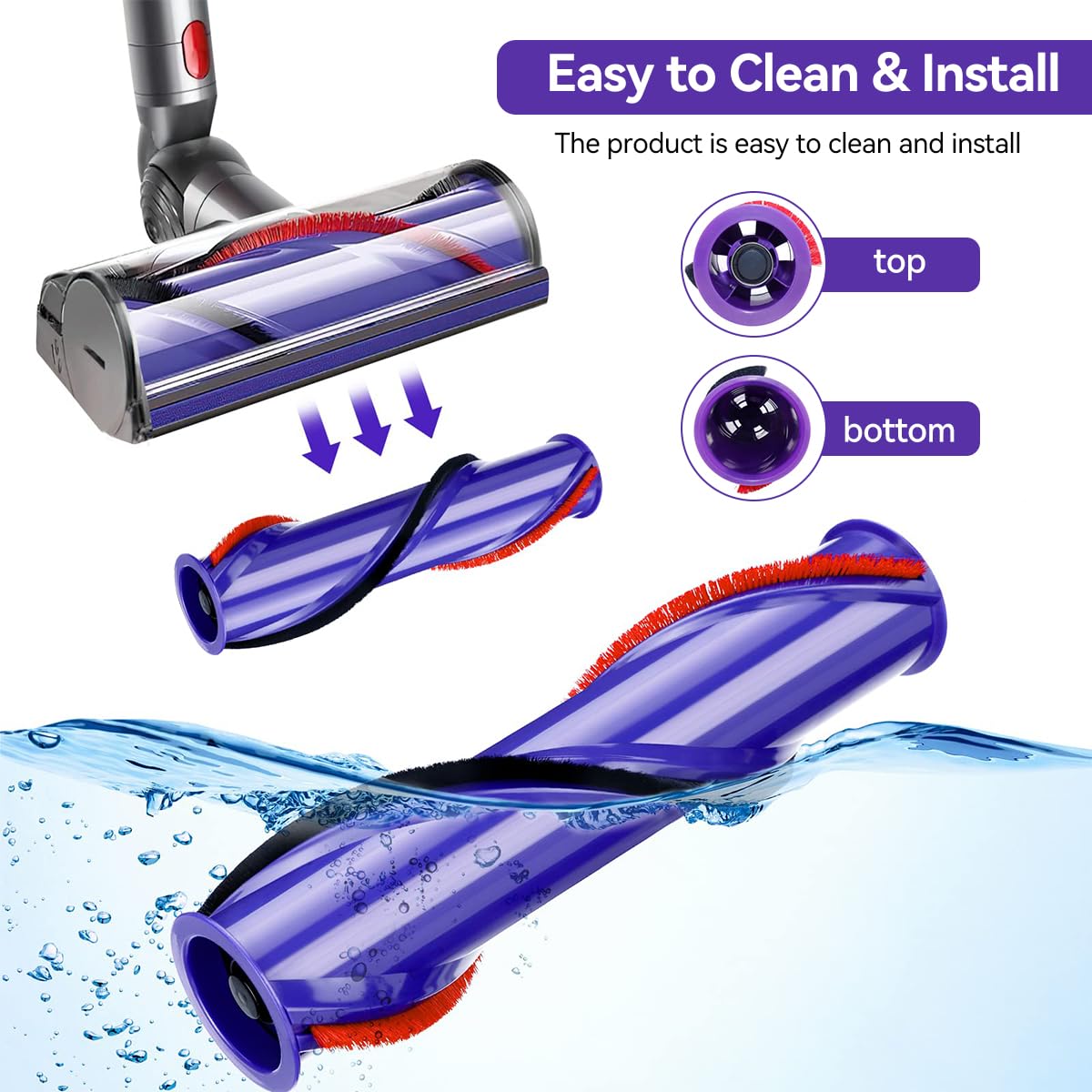 HASTHIP Soft Roller Cleaner Head for Dyson V8 Vacuum Cleaner Replacement Fluffy Head Anti-static Soft Roller Cleaner Brush Head for Cleaning Hard Floors, 238x50mm