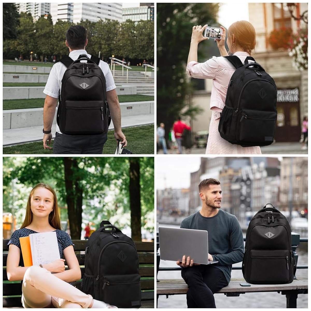 GUSTAVE Large Backpack Multi Compartment Travel Backpack Black Waterproof Oxford Cloth Business Backpack Padded Shoulder Strap Design Laptop Backpack Casual Backpack for School, Travel, 34x17.5x50cm