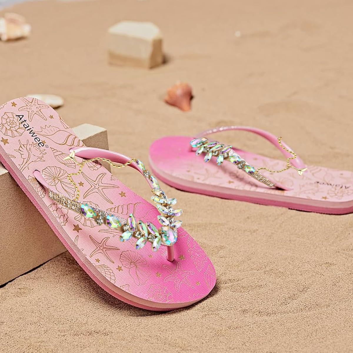 HASTHIP Flip Flop Slippers Shoes Charms Accessories Metal Glitter Rhinestone Decoration Charm DIY Luxury Jewelry Charm for Women Girls Flip Flop
