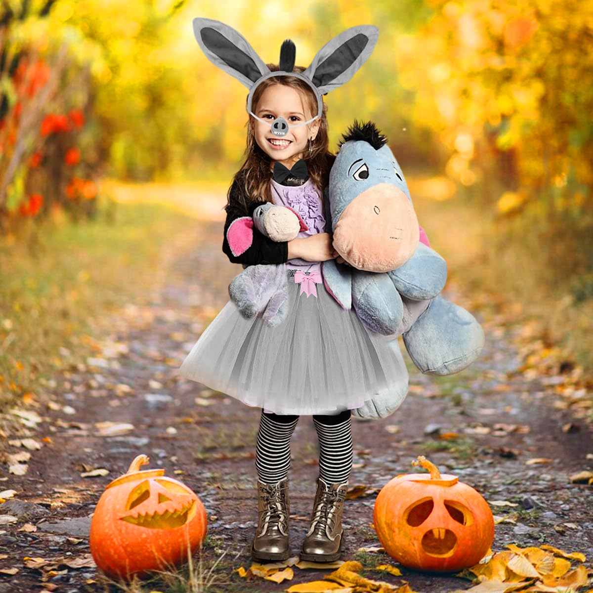PALAY Animal Tutu Skirt Costume Set, Halloween Animal Costume Accessories Headband Tail Ears Bow Tie Tail Tutu for Toddler Kids Fancy Dress Up Birthday Costume Cosplay, Donkey