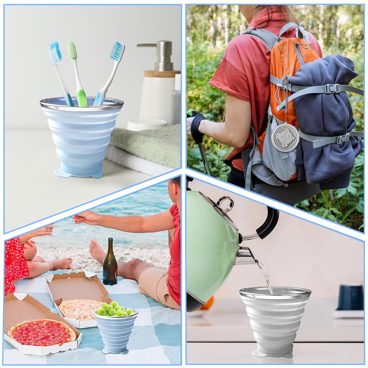HASTHIP Silicone Water Cups with Lid Collapsible Cups 180ML Travel Baby Cups Food Grade BPA-free Silicone Food Containers Baby Snack Cups Multipurpose Cups Food Containers for Water, Snack, Fruits