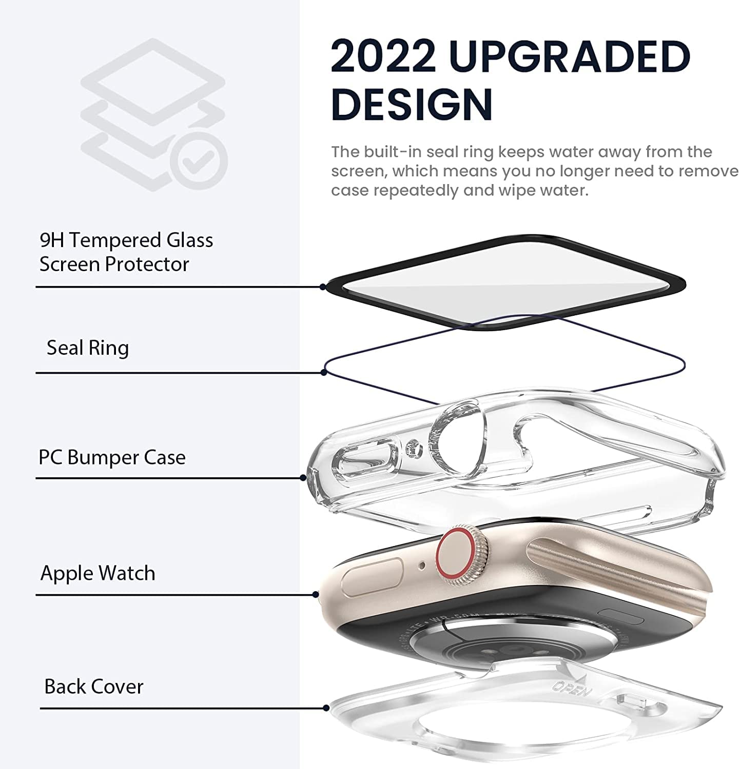 ZORBES Waterproof Hard Case with Tempered Glass Screen Protector for Apple Watch Series 7 (45mm)-Clear