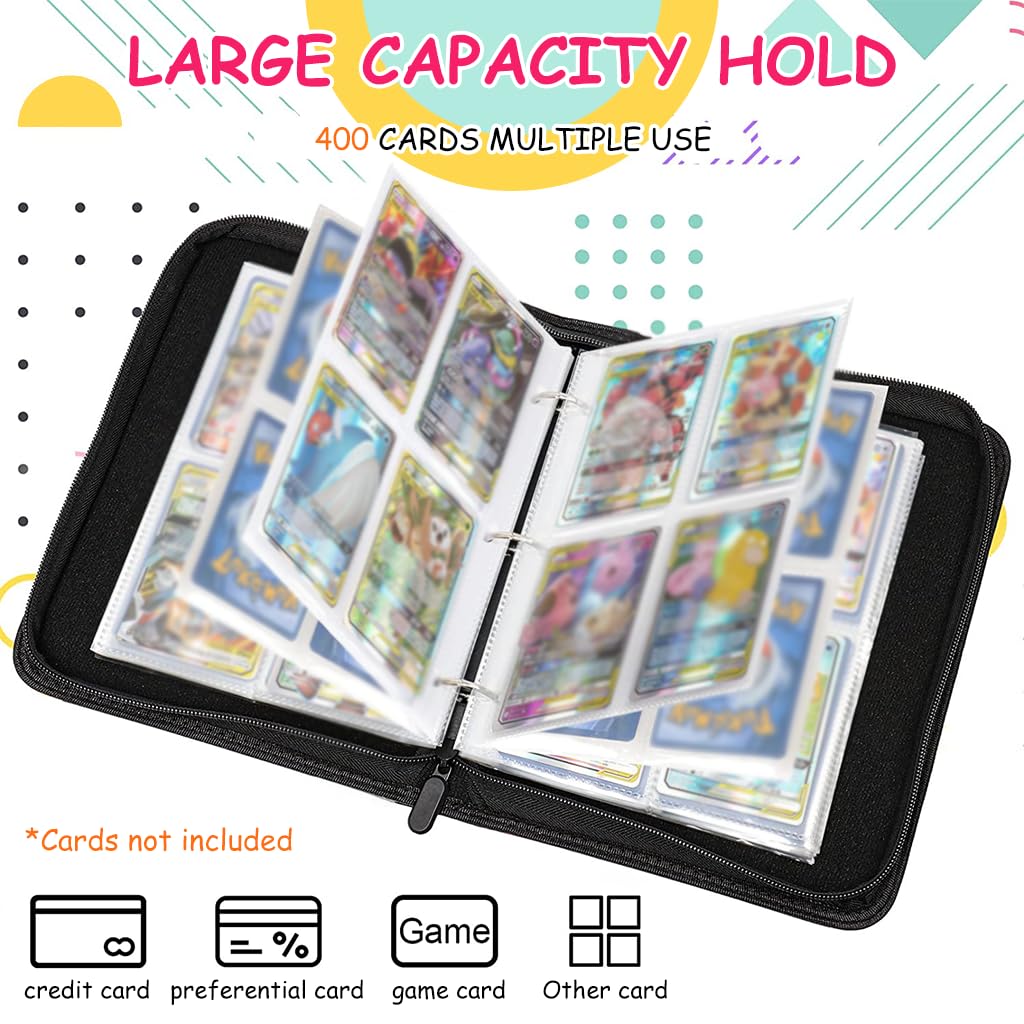 PATPAT Poke-mon Game Card Binder for 400 Cards Trading Cards Holder Organizer, Poke-mon Cards Collection Bag Game Cards Binder Case, Game Cards Case Gifts for Kids Boys Girls