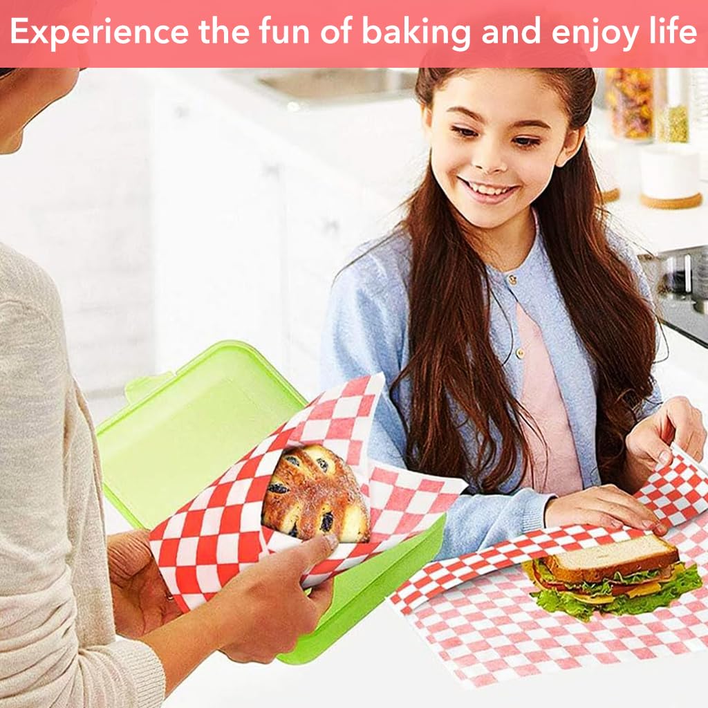 HASTHIP 100pcs Deli Paper Sheets 12x12, Grease Resistant Wax Paper Sheets for Food, Classic Checkered Food Basket Liners, Sandwich Paper, Food Wrapping Paper