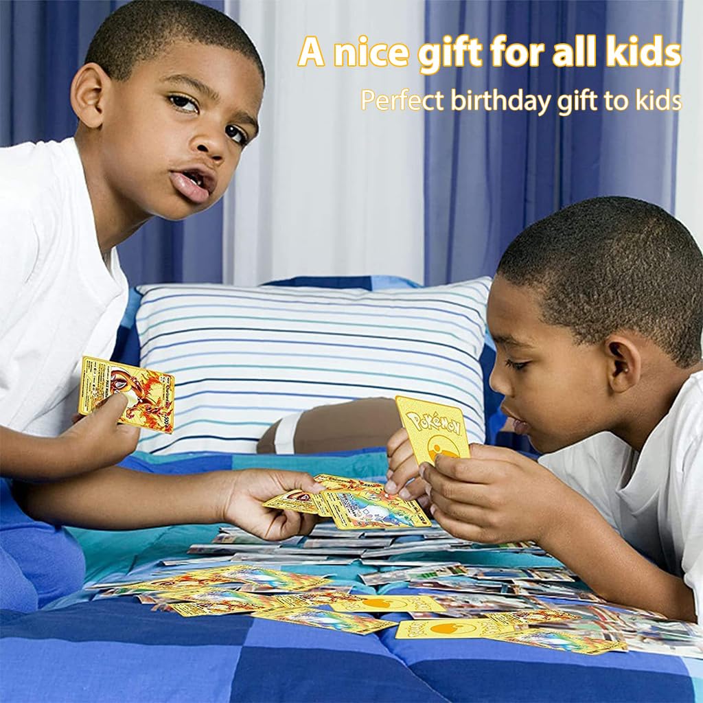 PATPAT Poke-mon Cards 110 Pcs Poke-mon Golden Cards Foil Game Card V Series Cards Vmax GX Rare Golden Cards and Common/Rare Mystery Cards with Box Poke-mon Toy Gifts for Boys Poke-mon Fans Unofficial