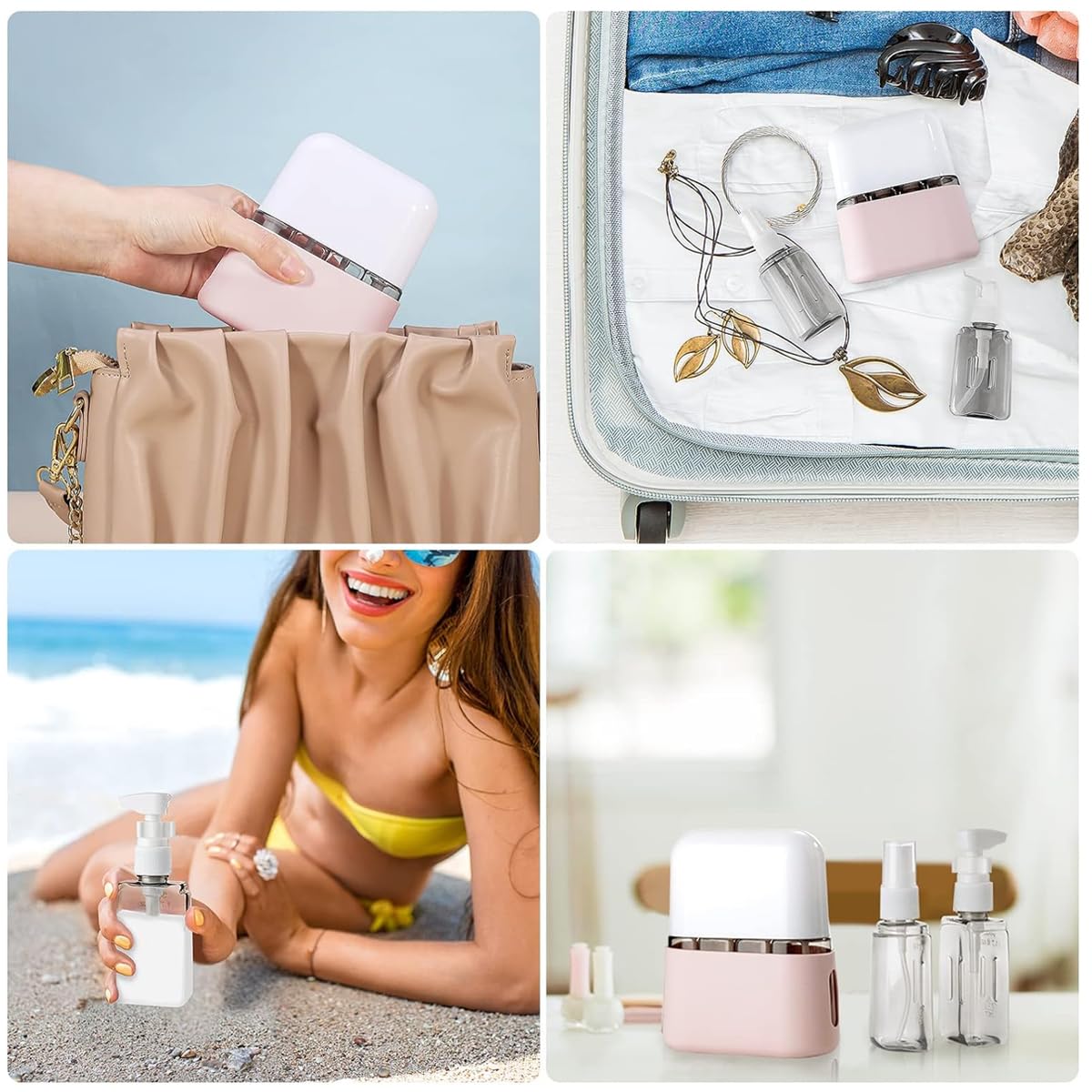 MAYCREATE Travel Bottles Leak Proof, 4 in 1 Travel Containers for Toiletries, Refillable Plastic Bottles with Lid, Travel Accessories Shampoo Conditioner Bottles, Pink