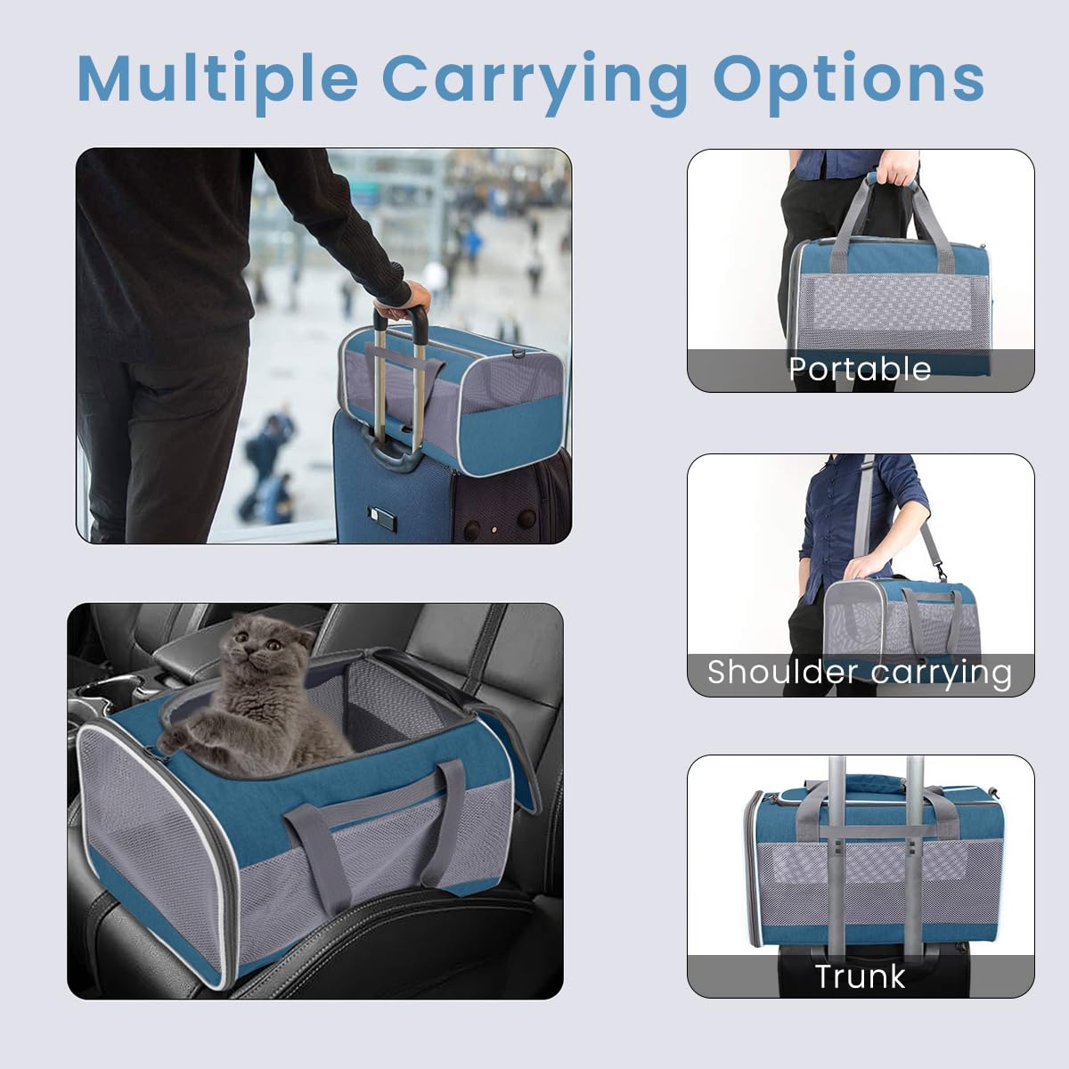 Qpets Cat Travel Bag Cat Carrying Case, Foldable Dog Carrier Backpack Breathable Cat Travel Shoulder Bag, Lightweight Pet Bag Cat Shoulder Bag for 10kg Below Dogs/15kg Below Cats