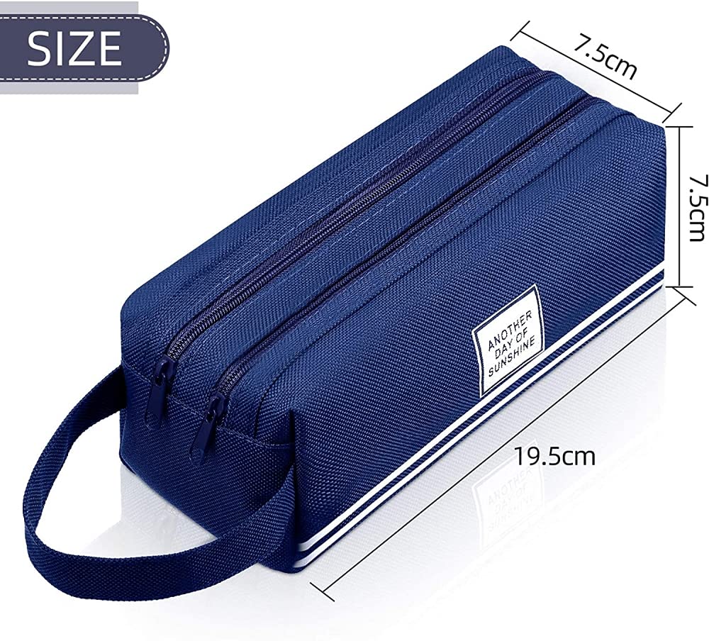 HASTHIP Large Pencil Pouch with Compartments Pencil Box for Girls Teenage Big Capacity Pen Case Stationery Storage Cosmetic Make up Bag Pouch (Dark Blue)
