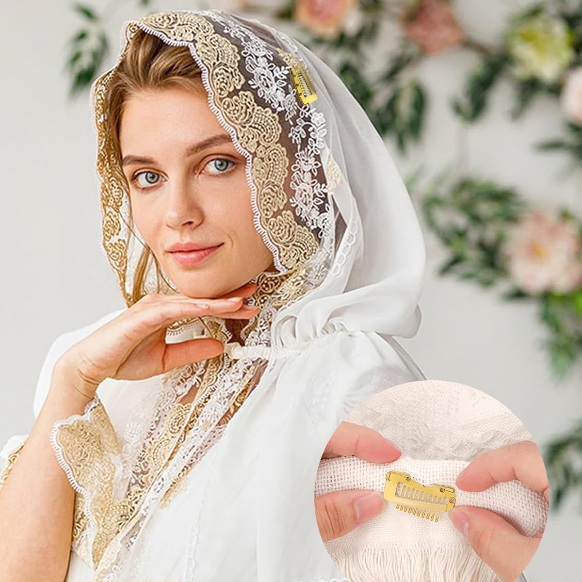 MAYCREATE 10Pcs Chunni Clips Dupatta Pins for Bride, Gold Wig Clip with Safety Pins, Strong Grip Invisible Clip for Hair Extensions, Stainless Steel Fixing Clips for Chunni, Shawl