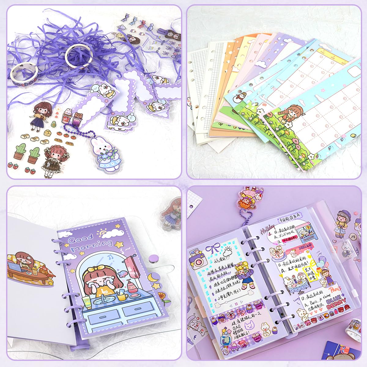 HASTHIP Journal Kit Cartoon Scrapbook Kit Gift Set, A6 Notebook, 5 Washi Tapes, 25 Stickers, 36 Notes, Carving Cutter, Aesthetic Decorative Sticker Set for Bullet Journal, Scrapbook, Wall Decor