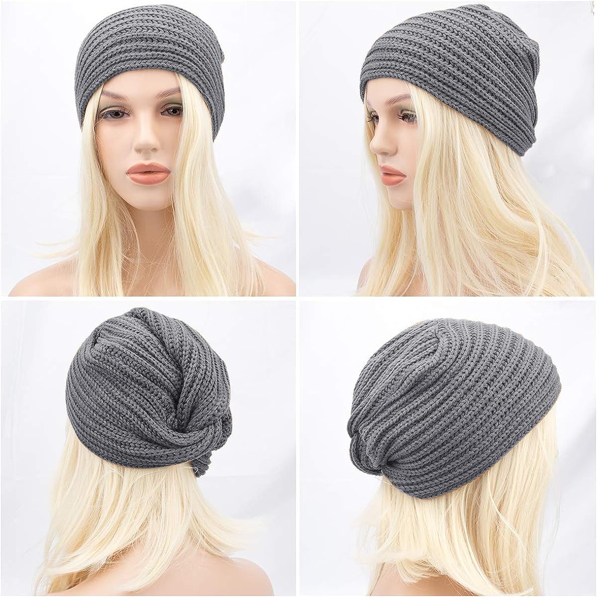 PALAY Turban Cap Winter Cap for Women Woolen Cap for Women Winter Warm Caps Fashion Knitting Hat Stretchy Knitting Couple Cap Crochet Cap Gift Winter Clothes for Women (Grey)