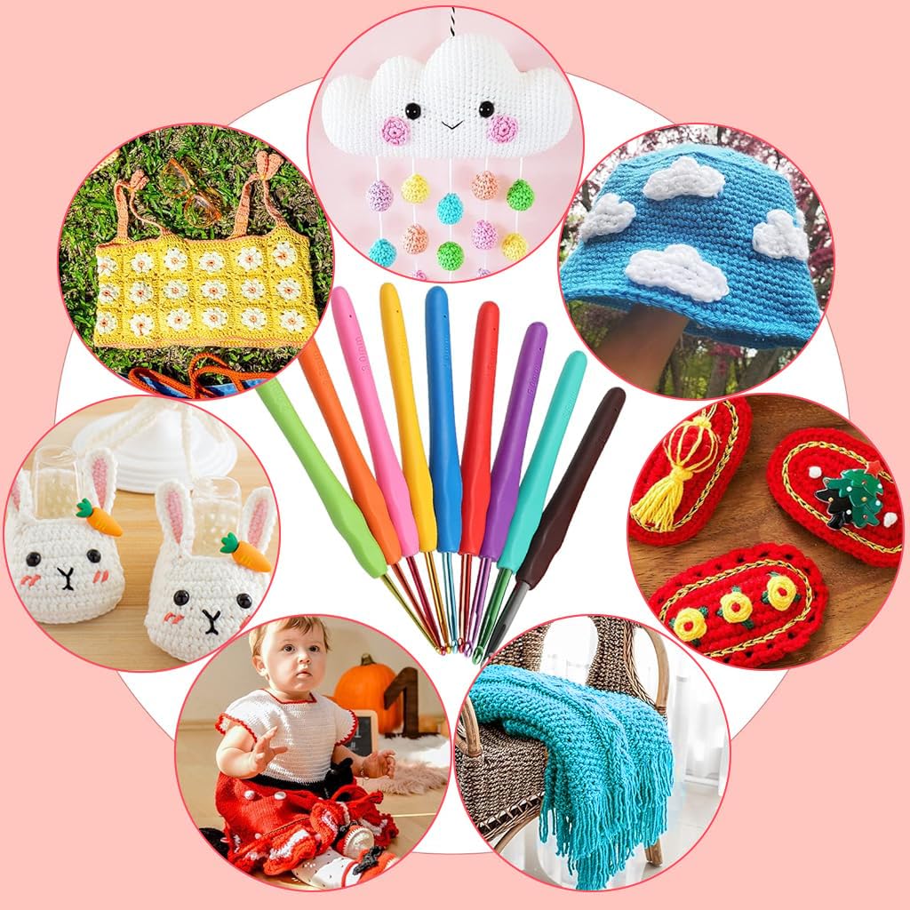 HASTHIP Crochet Hook Set Full Size Crochet Hook Set 9 Sizes Crochet Kits &12 Sizes Lace Crochet Kits Yarn Needles Stitch Markers Storage Bag for DIY Craft Crochet Bag Crochet Flowers Crochet Shrug