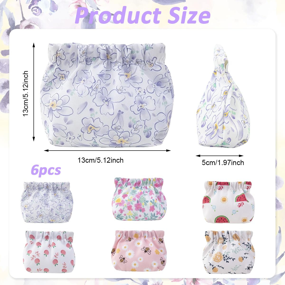 MAYCREATE 6pcs Small Makeup Pouches for Women, Flower Print Lipstick Makeup Pouch, Cute Coin Purse, Aesthetic Pocket Travel Cosmetic Bag Storage Organizer for Makeup Tools, Accessories