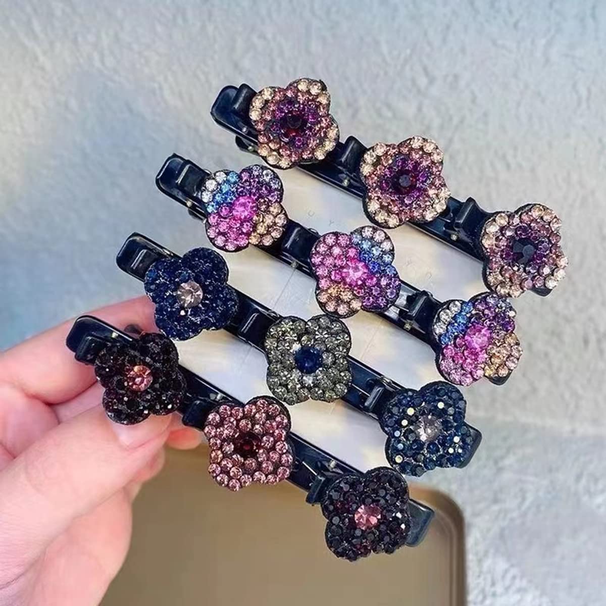 PALAY 4 Pcs Hair Braid Accessories Hair Sectioning Clamps Sparkling Crystal Stone Hairpins Braided Hair Clips for Women Girls Fashion Hairdressing Styling Tools