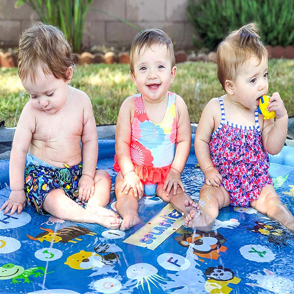 Proberos 66.9'' Kids Splash Pad for Fun Water Splash Pad for Kids Summer Outdoor Toy Water Pad with Water Inlet Nozzle Water Toy in Garden, Yard, Lawn