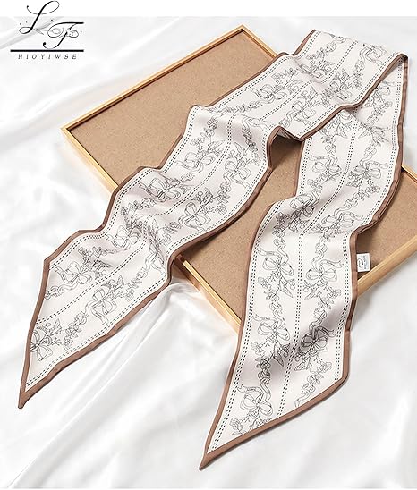 SANNIDHI® Neck Scarf for Women Elegant Floral Necktie Scarf for Women Ribbon Scarf Ice Silk Polyester Decorative Twilly Scarf for Handbag Gift for Women Mother' Day Gift, 30x150cm