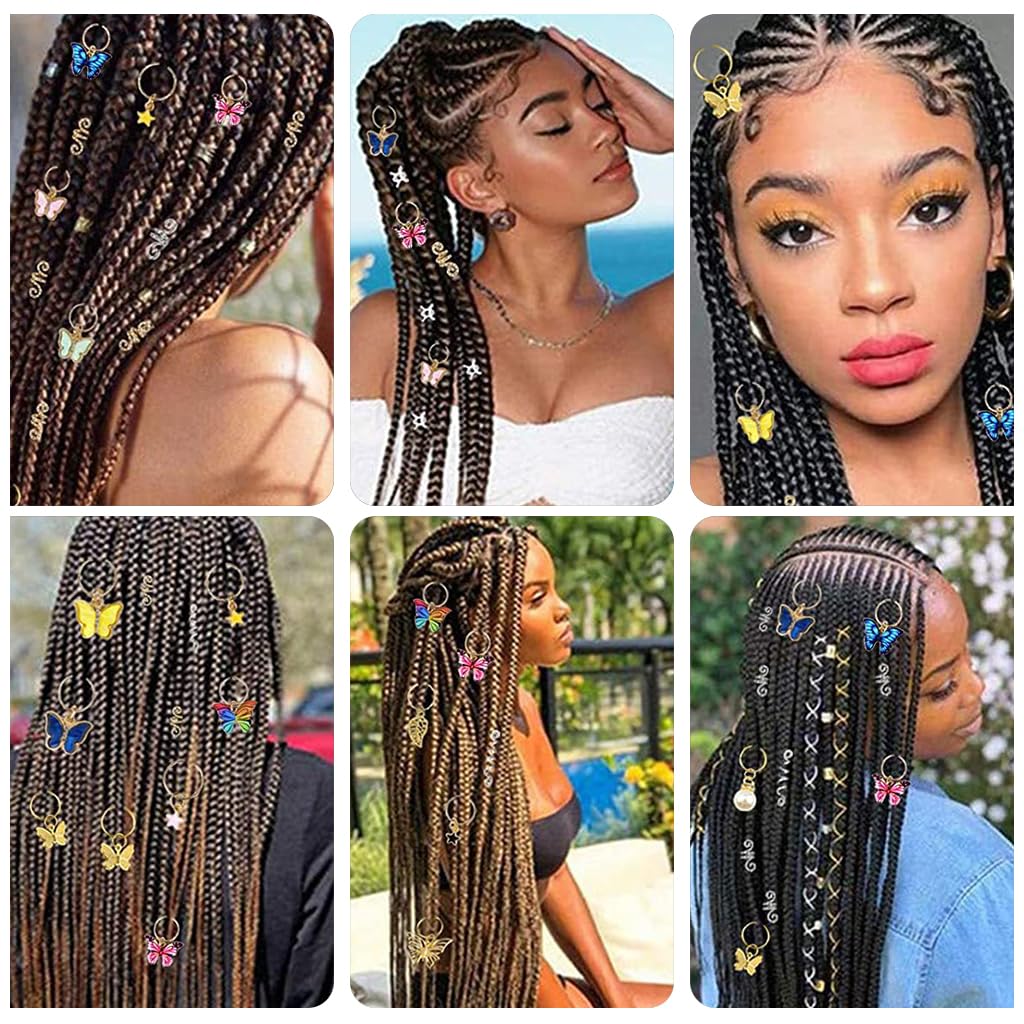 PALAY 20Pcs Butterfly Charms Hair Rings Butterfly Pendent Charms for Dreadlocks Girls Hair Accessories Butterfly Ring Charms Pearl Rings Charms for Braids Pendent Charms Hair Styling Accessories