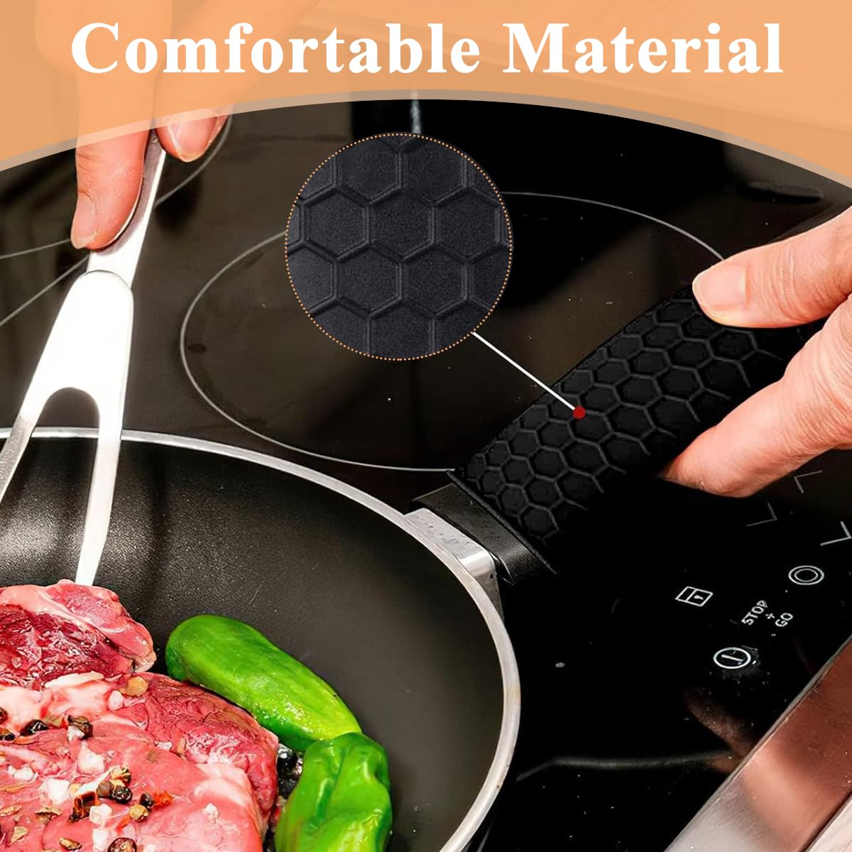 Supvox Cast Iron Fry Pan Silicone Pan Handle Covers - 4 Pack Skillet Handle Cover Pot Handle Holder Sleeve, Non-Slip Heat Resistant Removable Potholder for Metal Frying Pans Cookware Handles