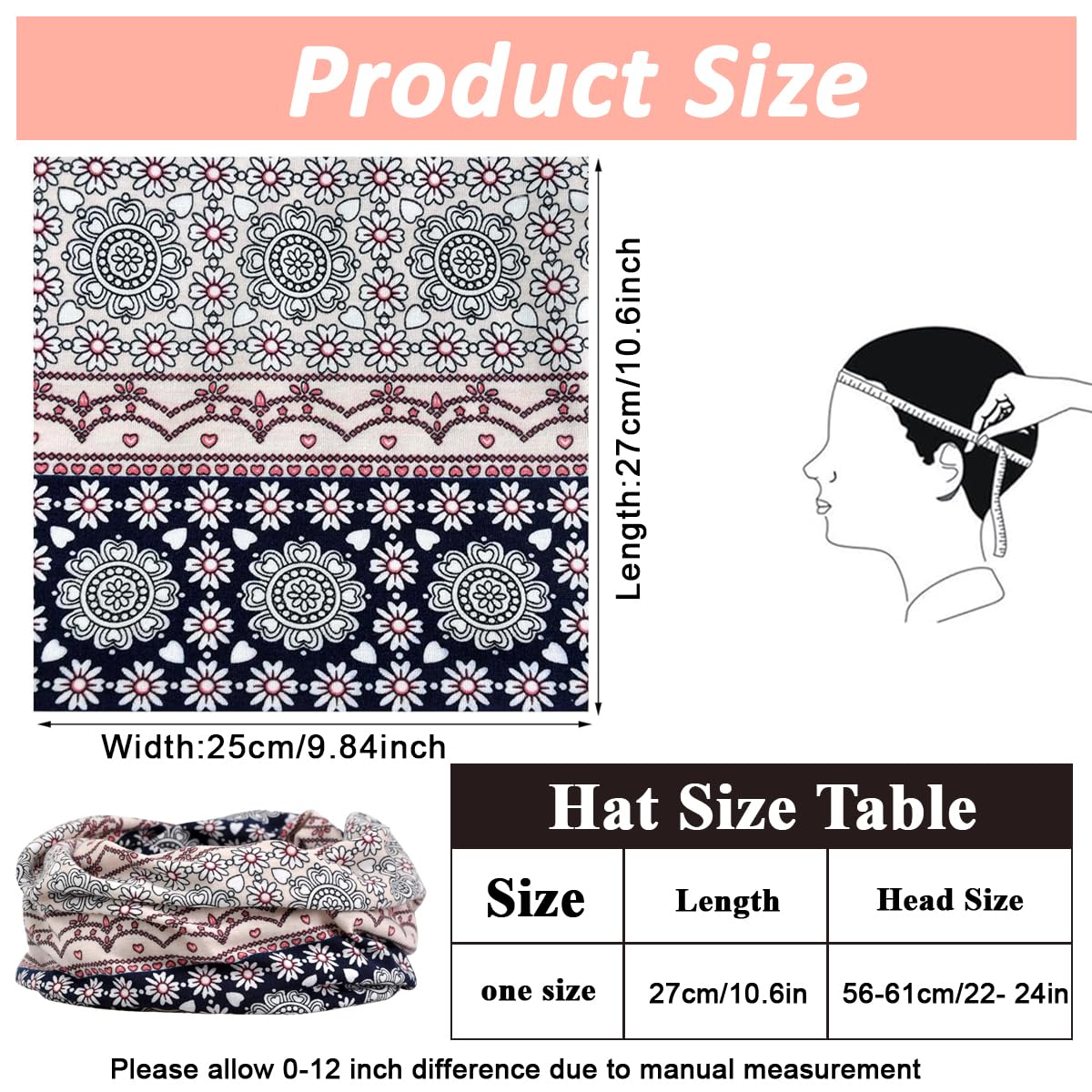 PALAY Beanie Cap for Women Head Scarf for Women, Slouchy Chemo Caps for Women Cotton Hijab Caps, Fashion Floral Print Head Scarves, Stretch Soft Hip-Hop Skull Dwarf Hats for Teen Girls