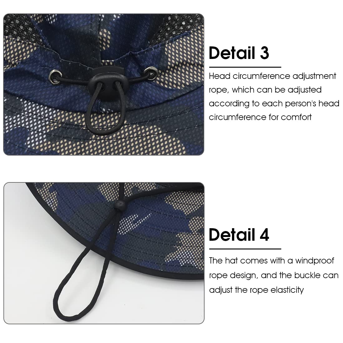 GUSTAVE Wide Brim Bucket Hats, Summer Caps for Men,with Adjustable Chin Strap,Classic Solid Color,Breathable Mesh Caps,Outdoor UV Protection for Summer, Travel,Hiking, Camping (Camouflage)