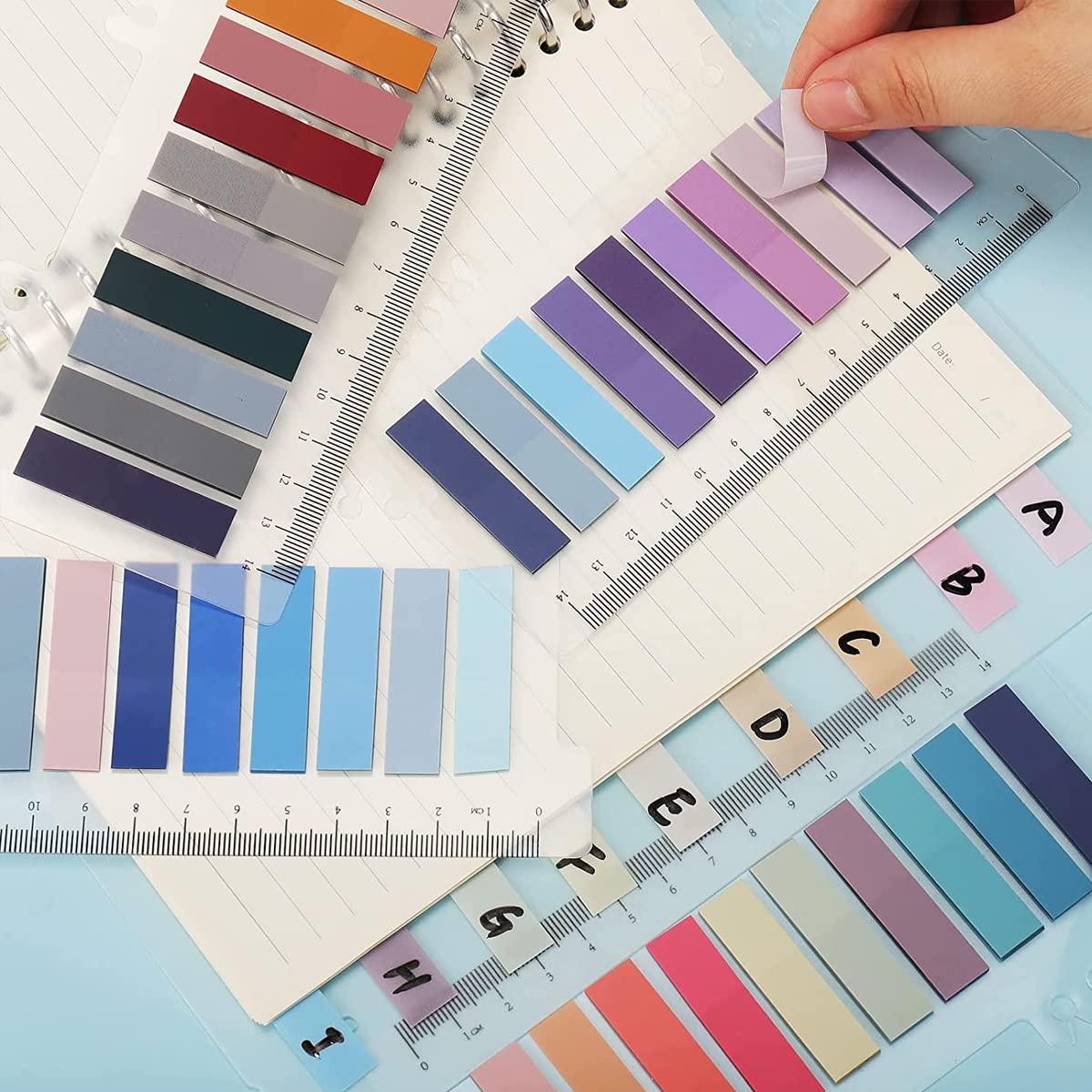 HASTHIP Sticky Tabs 60 Colors Sticky Tabs 600pcs Index Tabs Sticky Notes with Ruler Color Sticky Tabs for Notebook, Books, PET Material Page Tabs Sticky Flags File Index Tabs Office Stationery